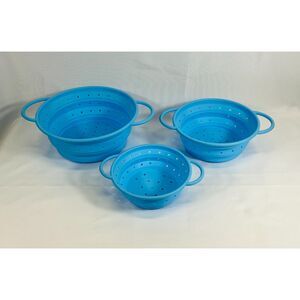 Set of 3 Collapsible Silicon Strainers/Collanders Blue